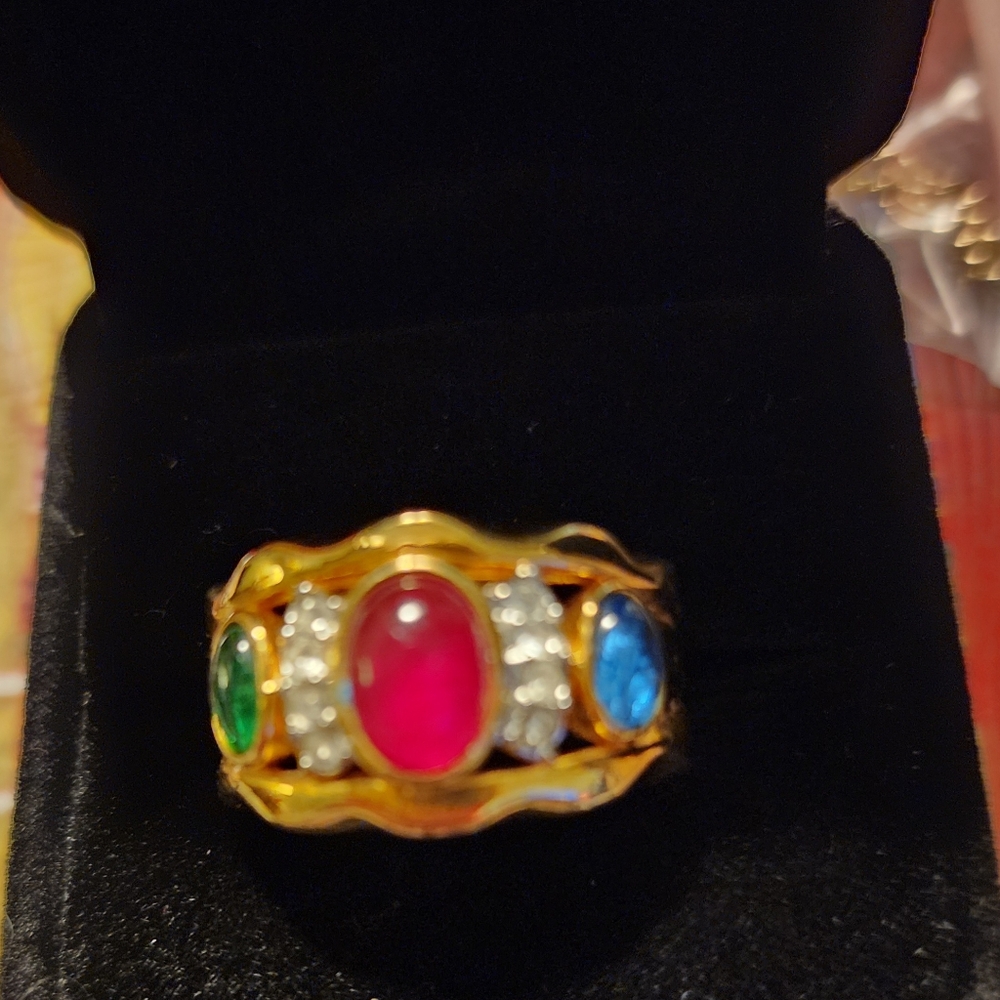 Gold Plated 9 1/2 Size Colored Glass Ring